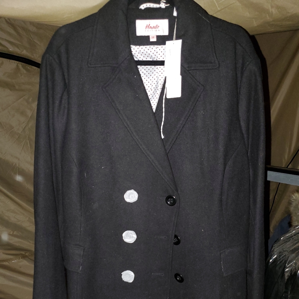 Haute Edition Double Breasted Wool Pea Coat
